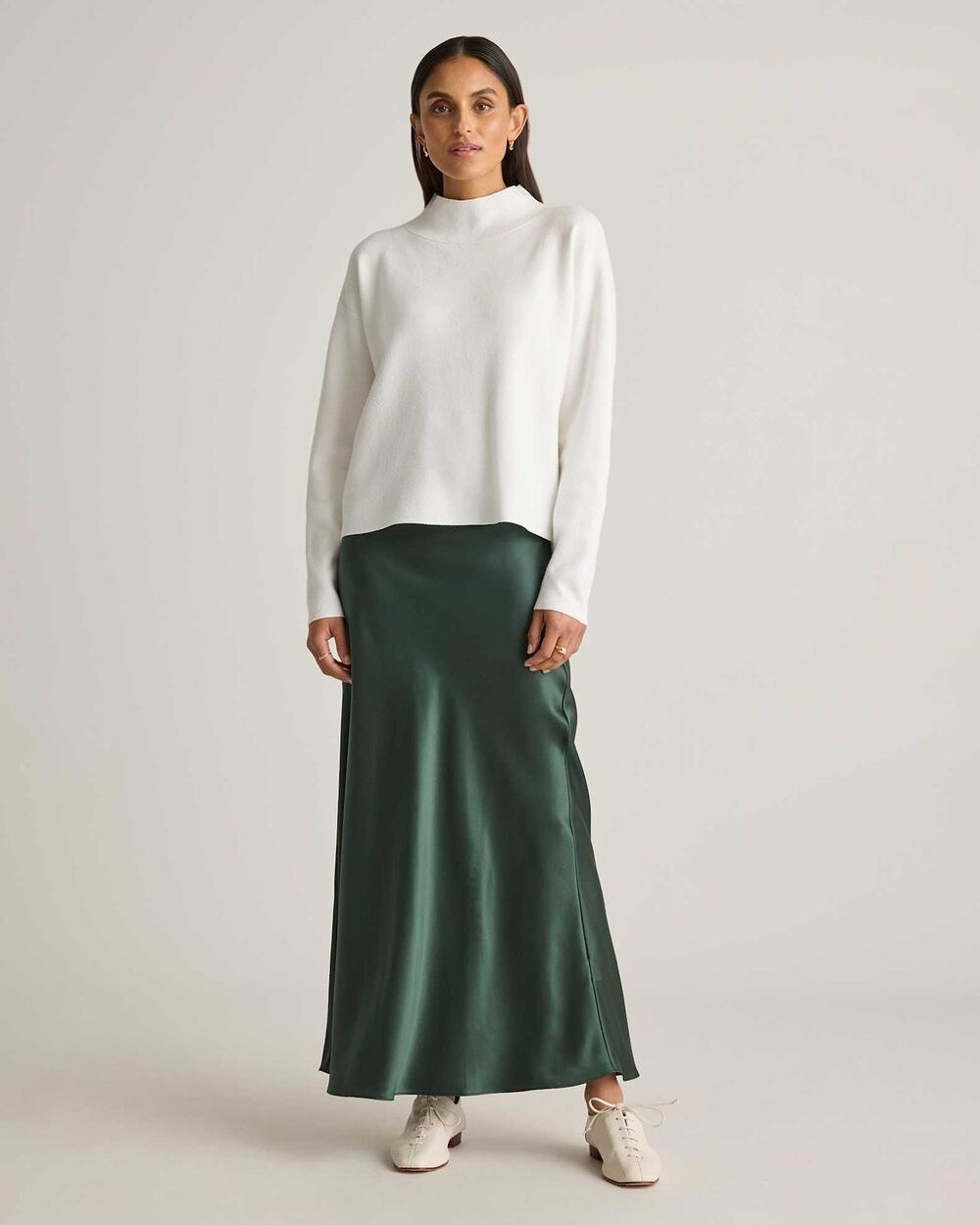 Quince Women 100% Silk Forest Green Maxi Skirt Medium Career Luxury Layering